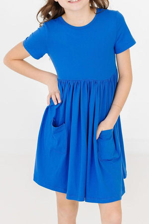 Royal Blue S/S Pocket Twirl Dress-Mila & Rose ®