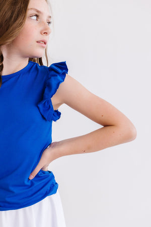Royal Blue S/S Ruffle Tee-Mila & Rose ®
