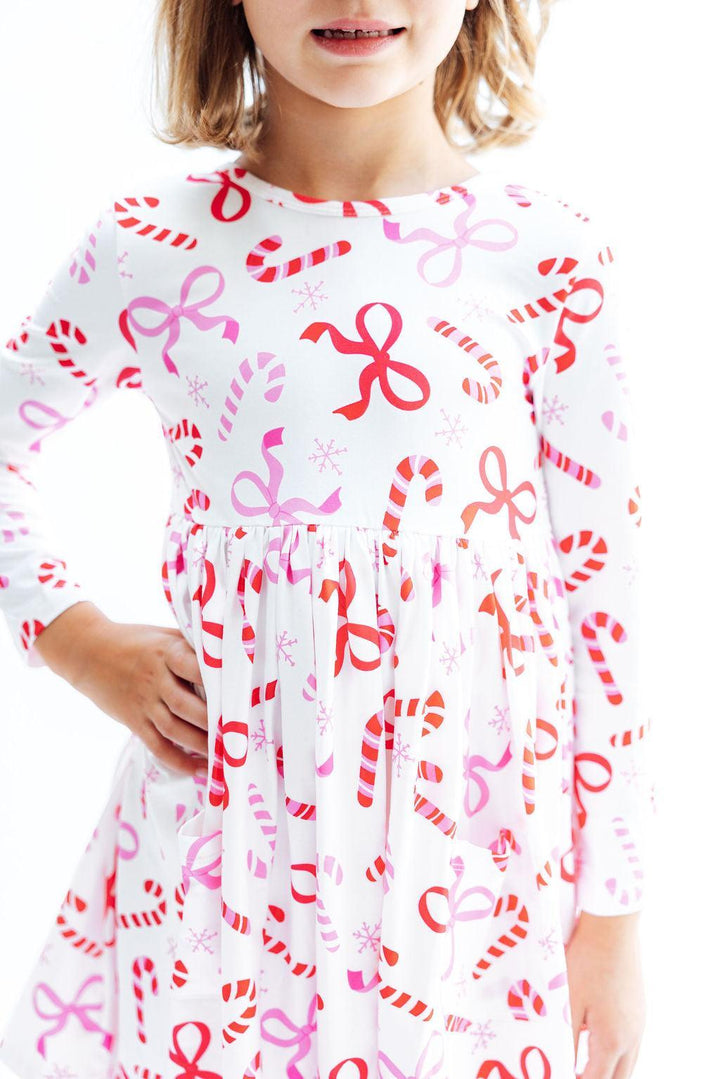 (S) Candy Cane Lane L/S Pocket Twirl Dress-Mila & Rose ®