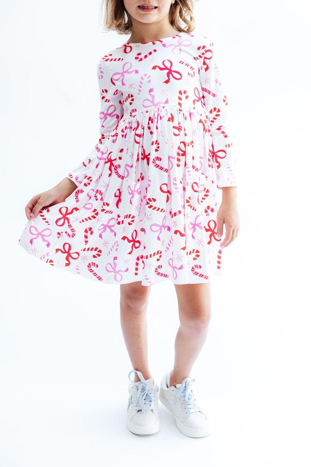 (S) Candy Cane Lane L/S Pocket Twirl Dress-Mila & Rose ®