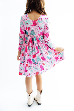 (S) Christmas Cowgirl L/S Pocket Twirl Dress-Mila & Rose ®