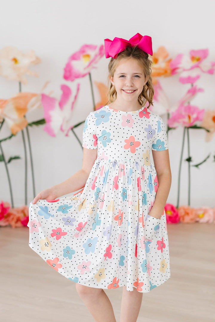 (S) Dots & Daisies S/S Pocket Twirl Dress-Mila & Rose ®