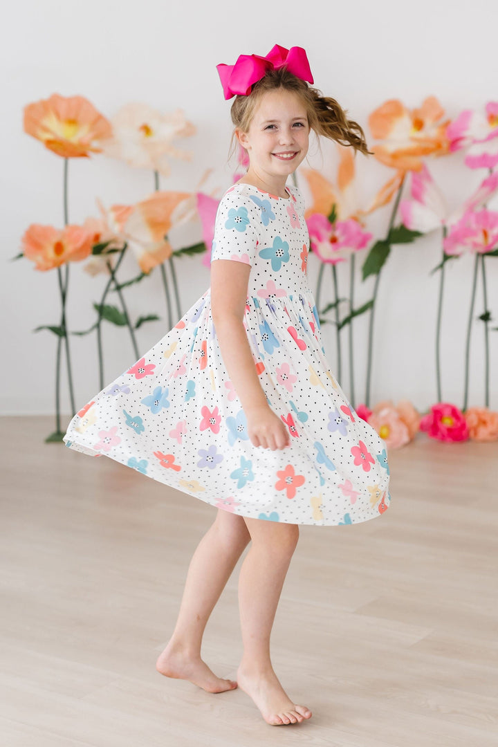 (S) Dots & Daisies S/S Pocket Twirl Dress-Mila & Rose ®