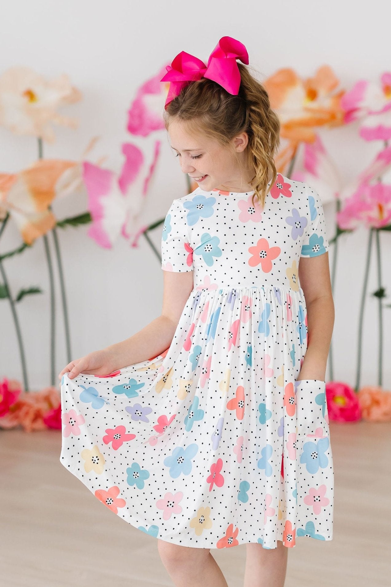 Girls' Dots & Daisies Pocket Twirl Dress Size: 4T Toddler By Mila & Rose Girls' Dots & Daisies Pocket Twirl Dress Size: 4T Toddler By Mila & Rose