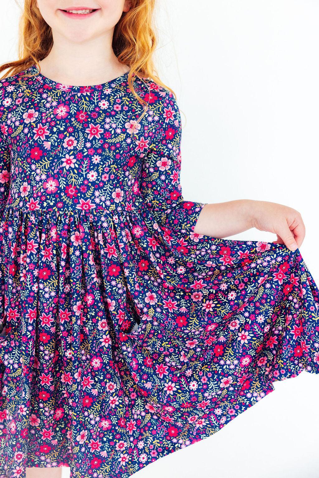 girls fall floral dress Baby Girls Long Sleeve Floral Dress with Frill Sleeves & Bow