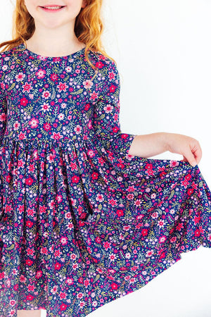 (S) Flower Farm 3/4 Sleeve Pocket Twirl Dress-Mila & Rose ®