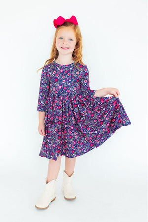 (S) Flower Farm 3/4 Sleeve Pocket Twirl Dress-Mila & Rose ®
