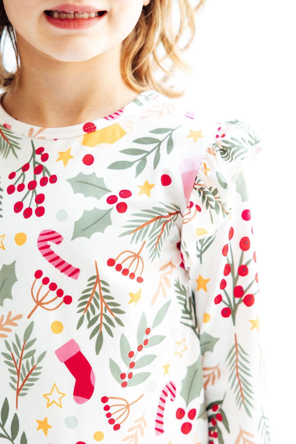 (S) Holly Jolly Christmas L/S Ruffle Tee-Mila & Rose ®