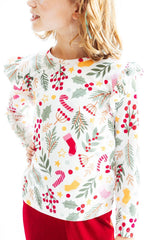 (S) Holly Jolly Christmas L/S Ruffle Tee-Mila & Rose ®
