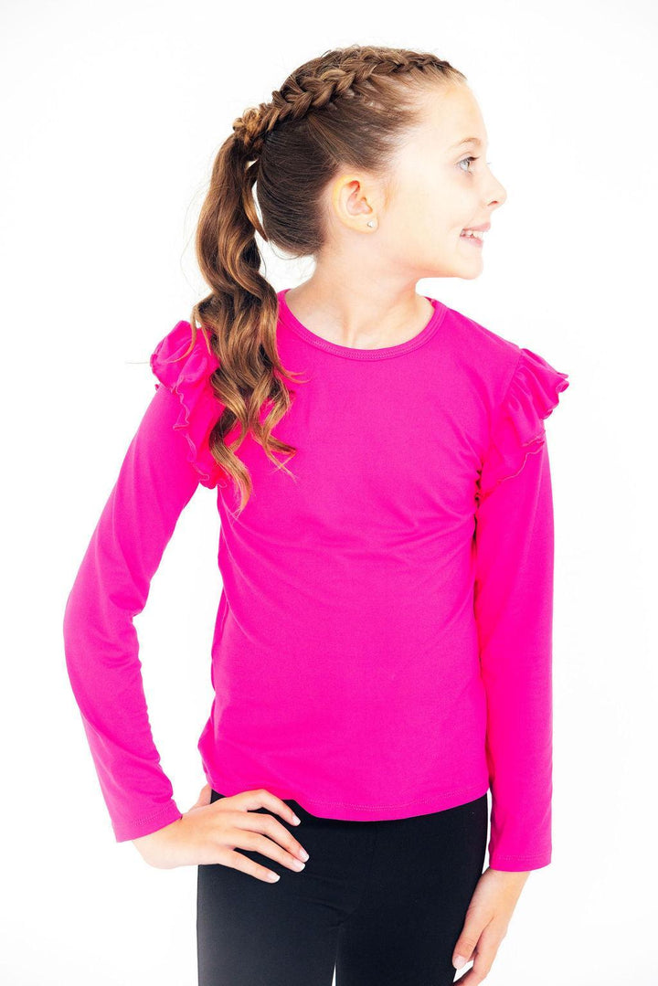 (S) Hot Pink L/S Ruffle Tee-Mila & Rose ®