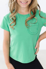 (S) Kelly Green Ruffle Pocket Tee-Mila & Rose ®