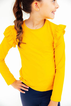 (S) Mustard L/S Ruffle Tee-Mila & Rose ®