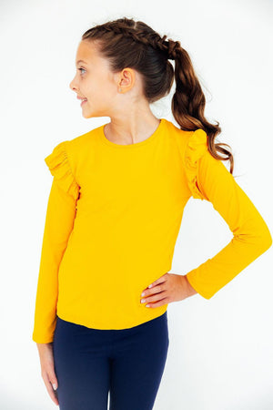 (S) Mustard L/S Ruffle Tee-Mila & Rose ®