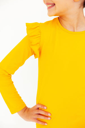 (S) Mustard L/S Ruffle Tee-Mila & Rose ®