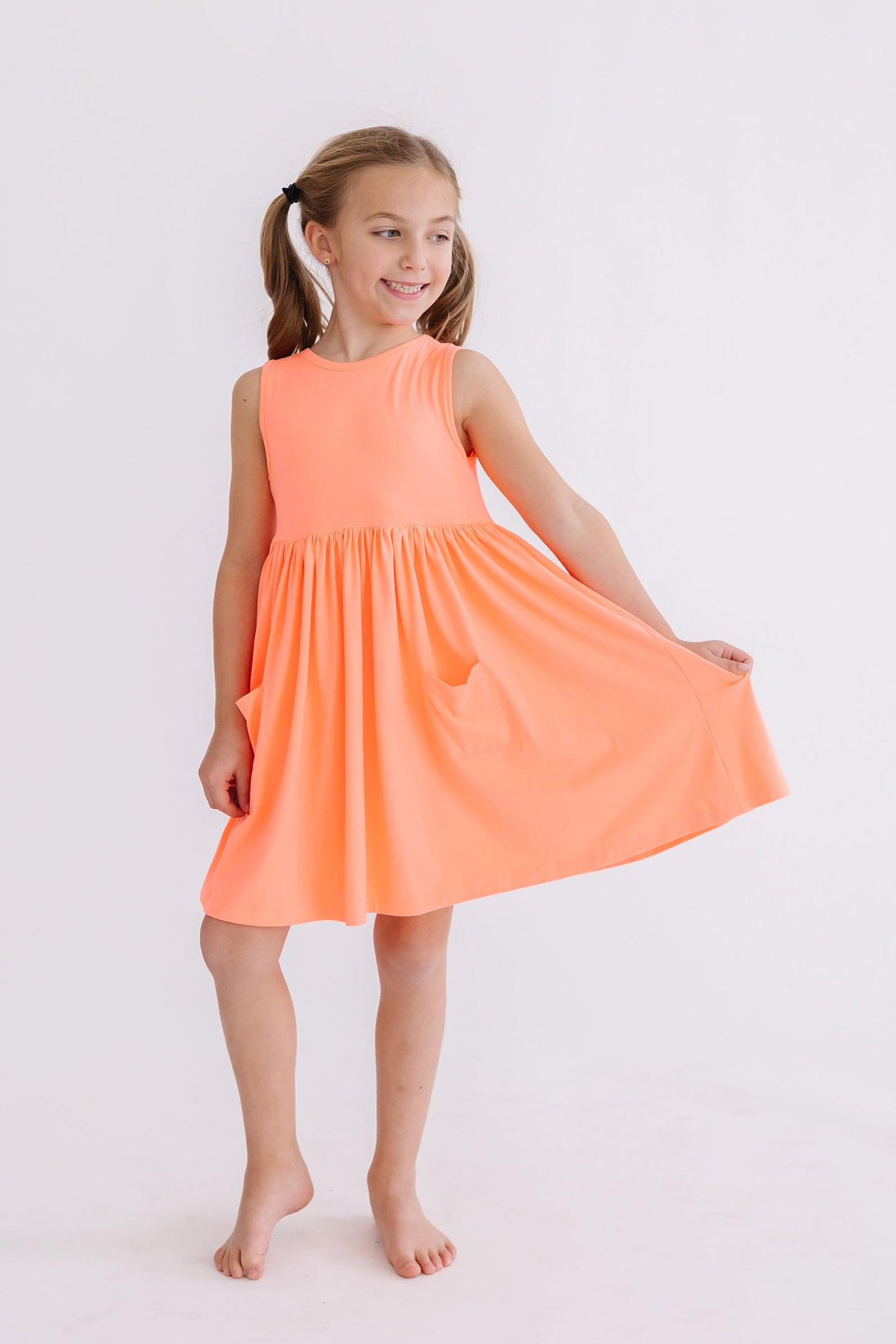 Girls' Neon Coral Tank Pocket Twirl Dress Size: 4T Toddler By Mila & Rose