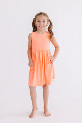 (S) Neon Coral Tank Pocket Twirl Dress-Mila & Rose ®