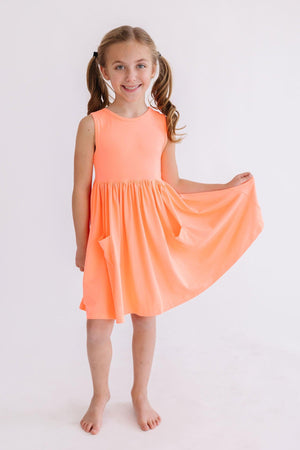 (S) Neon Coral Tank Pocket Twirl Dress-Mila & Rose ®