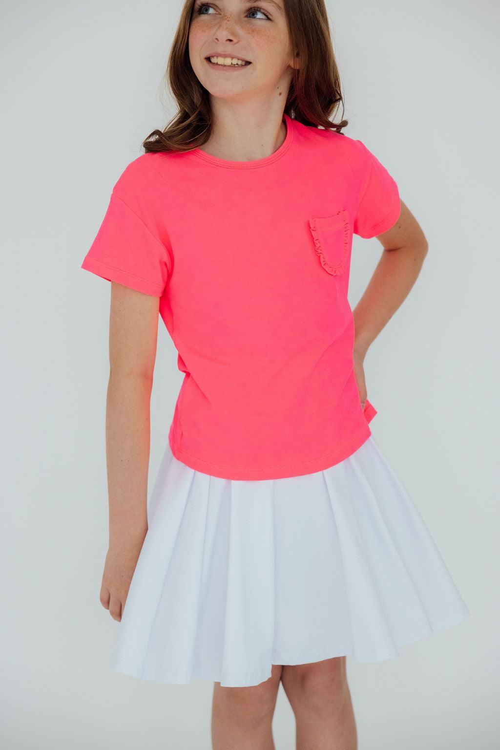 (S) Neon Pink Ruffle Pocket Tee-Mila & Rose ®