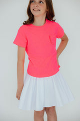 (S) Neon Pink Ruffle Pocket Tee-Mila & Rose ®