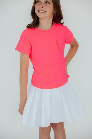 (S) Neon Pink Ruffle Pocket Tee-Mila & Rose ®