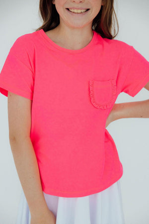 (S) Neon Pink Ruffle Pocket Tee-Mila & Rose ®