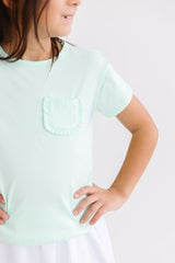 (S) Pastel Green Ruffle Pocket Tee-Mila & Rose ®