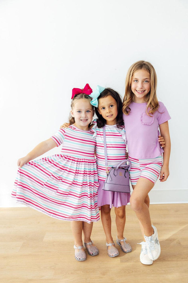 Pastel Stripes S/S Pocket Twirl Dress-Mila & Rose ®