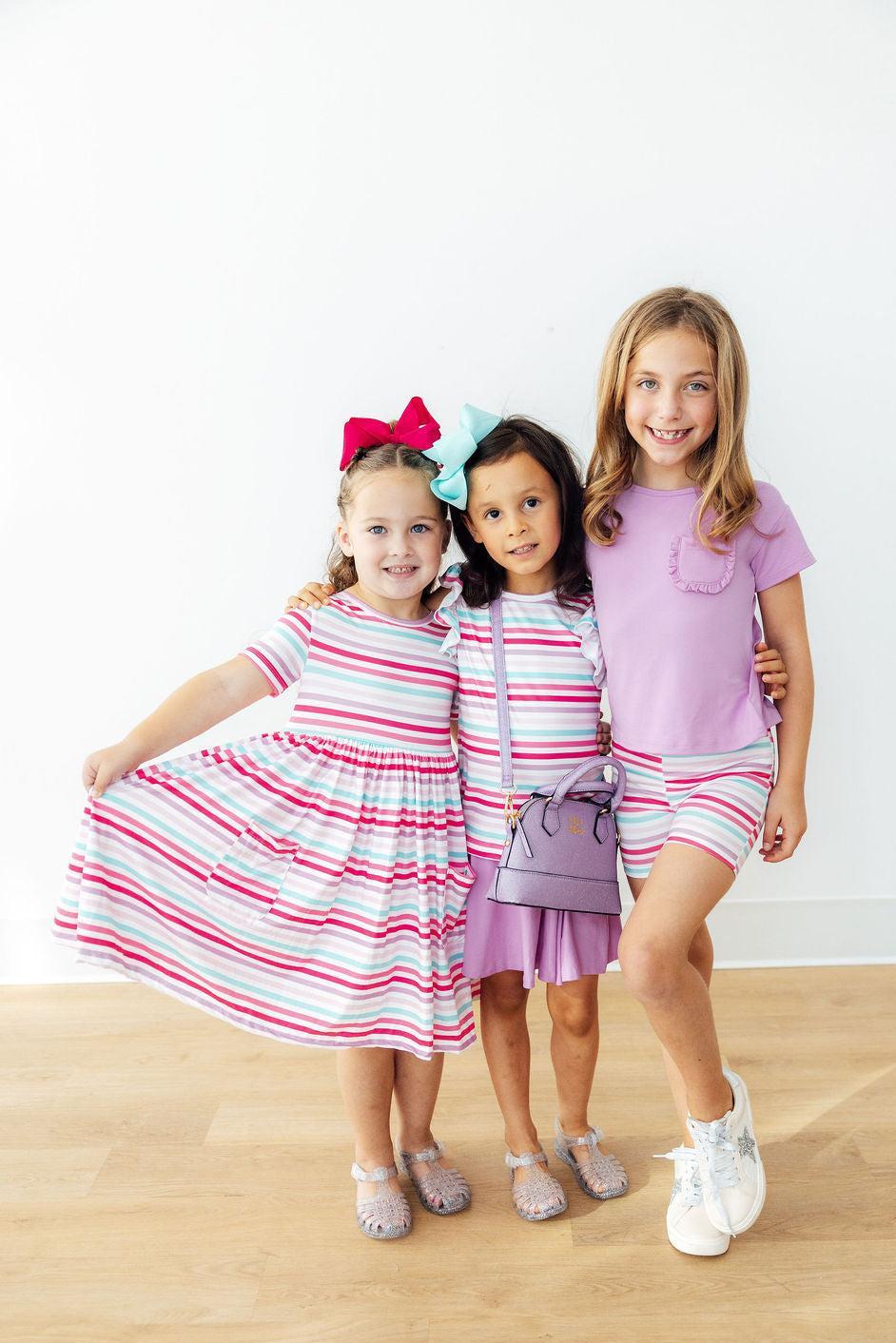 Pastel Stripes S/S Pocket Twirl Dress-Mila & Rose ®