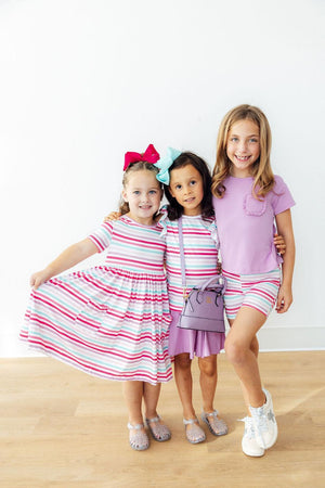 Pastel Stripes S/S Pocket Twirl Dress-Mila & Rose ®
