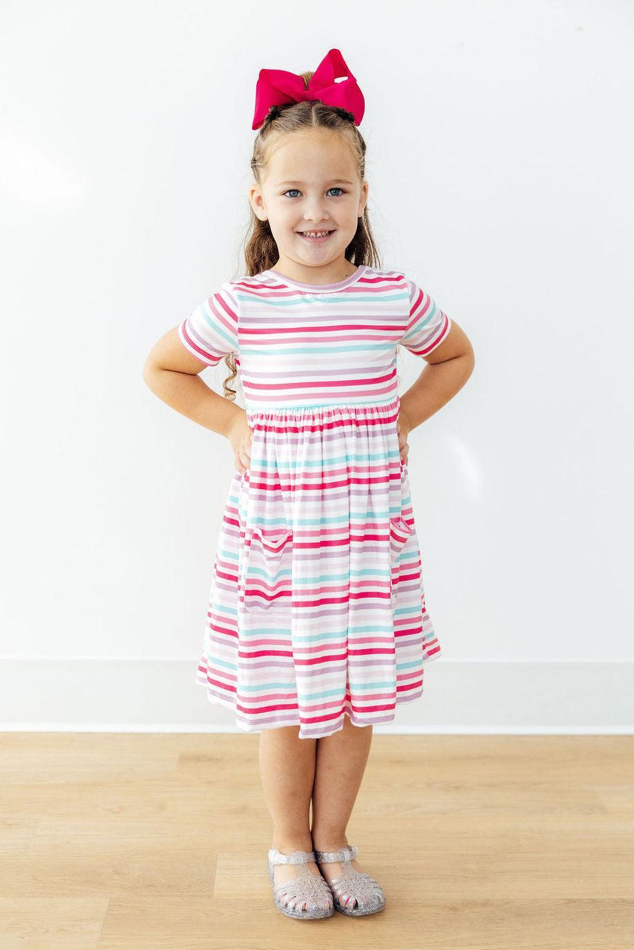 Pastel Stripes S/S Pocket Twirl Dress-Mila & Rose ®