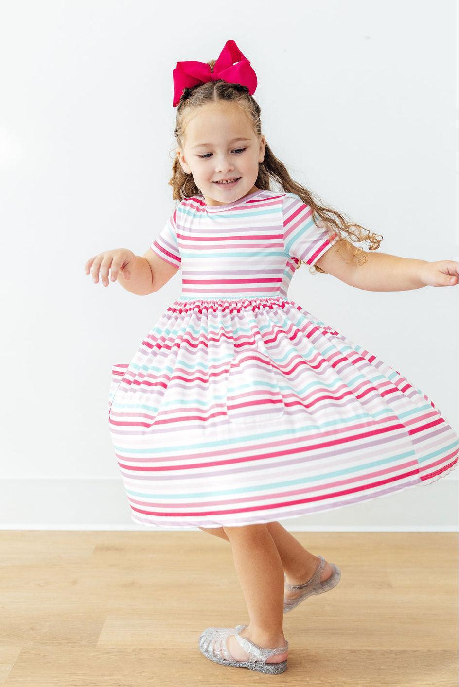 Pastel Stripes S/S Pocket Twirl Dress-Mila & Rose ®