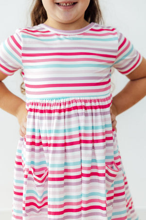 (S) Pastel Stripes S/S Pocket Twirl Dress-Mila & Rose ®