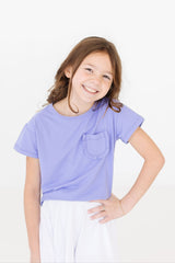 (S) Periwinkle Ruffle Pocket Tee-Mila & Rose ®
