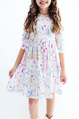 (S) Rainbow Vibes 3/4 Sleeve Pocket Twirl Dress-Mila & Rose ®