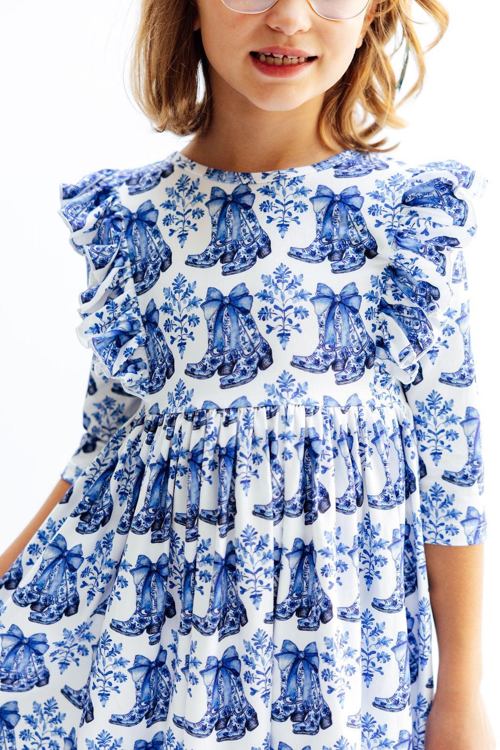 Girls' Southern Belle 3/4 Sleeve Ruffle Twirl Dress Size: 4T Toddler By Mila & Rose