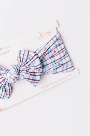 SALE Patriotic Plaid Nylon Bow Headwrap-Mila & Rose ®