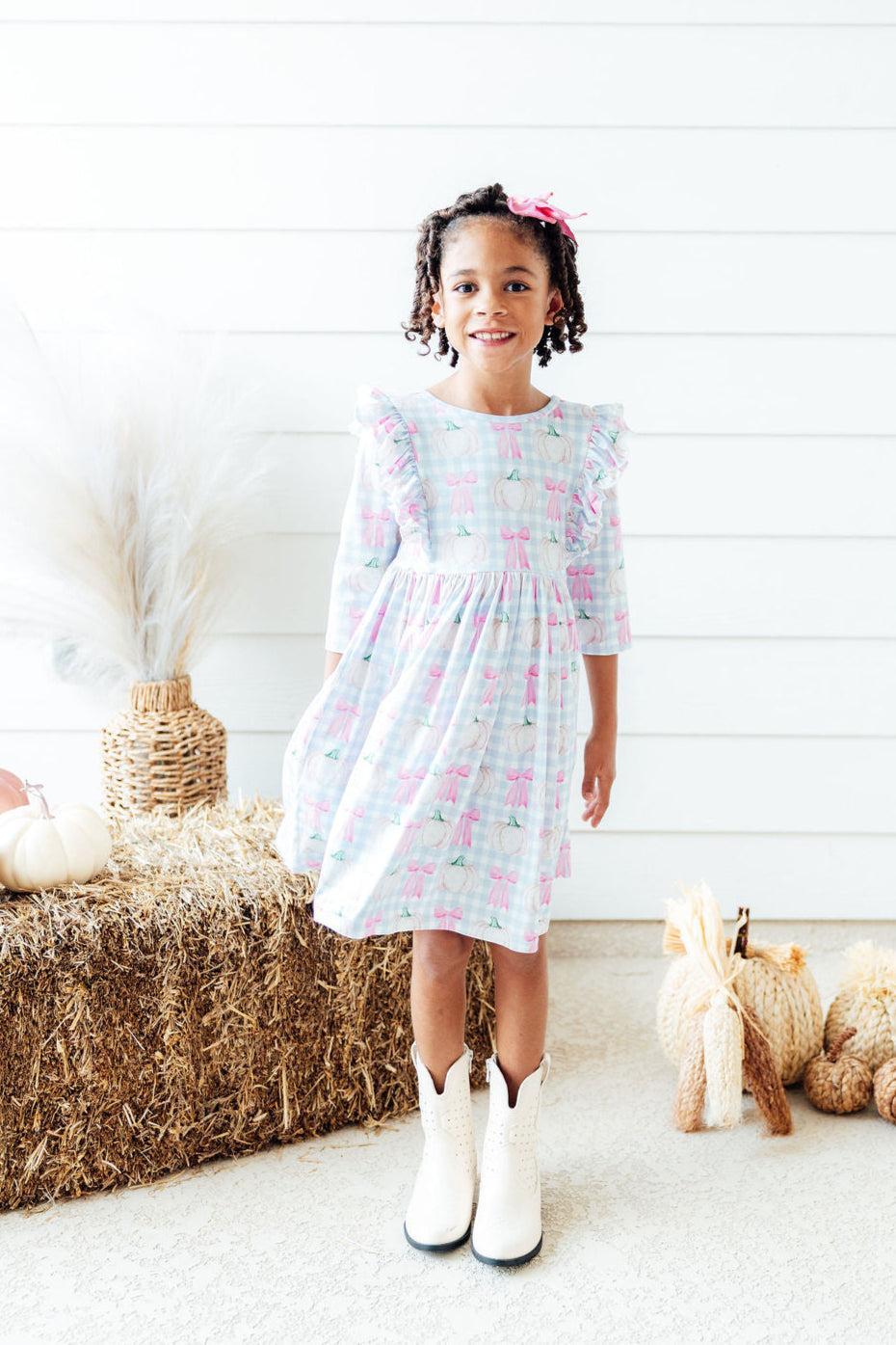 SALE Pumpkin Picnic 3/4 Sleeve Ruffle Twirl Dress-Mila & Rose ®