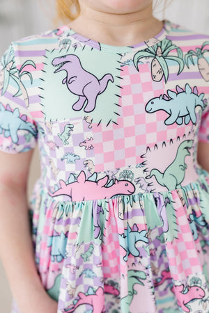 SALE Quilted Dinos S/S Pocket Twirl Dress-Mila & Rose ®