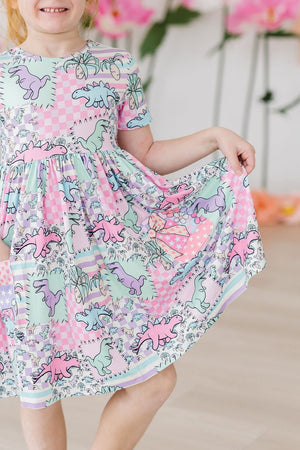 SALE Quilted Dinos S/S Pocket Twirl Dress-Mila & Rose ®