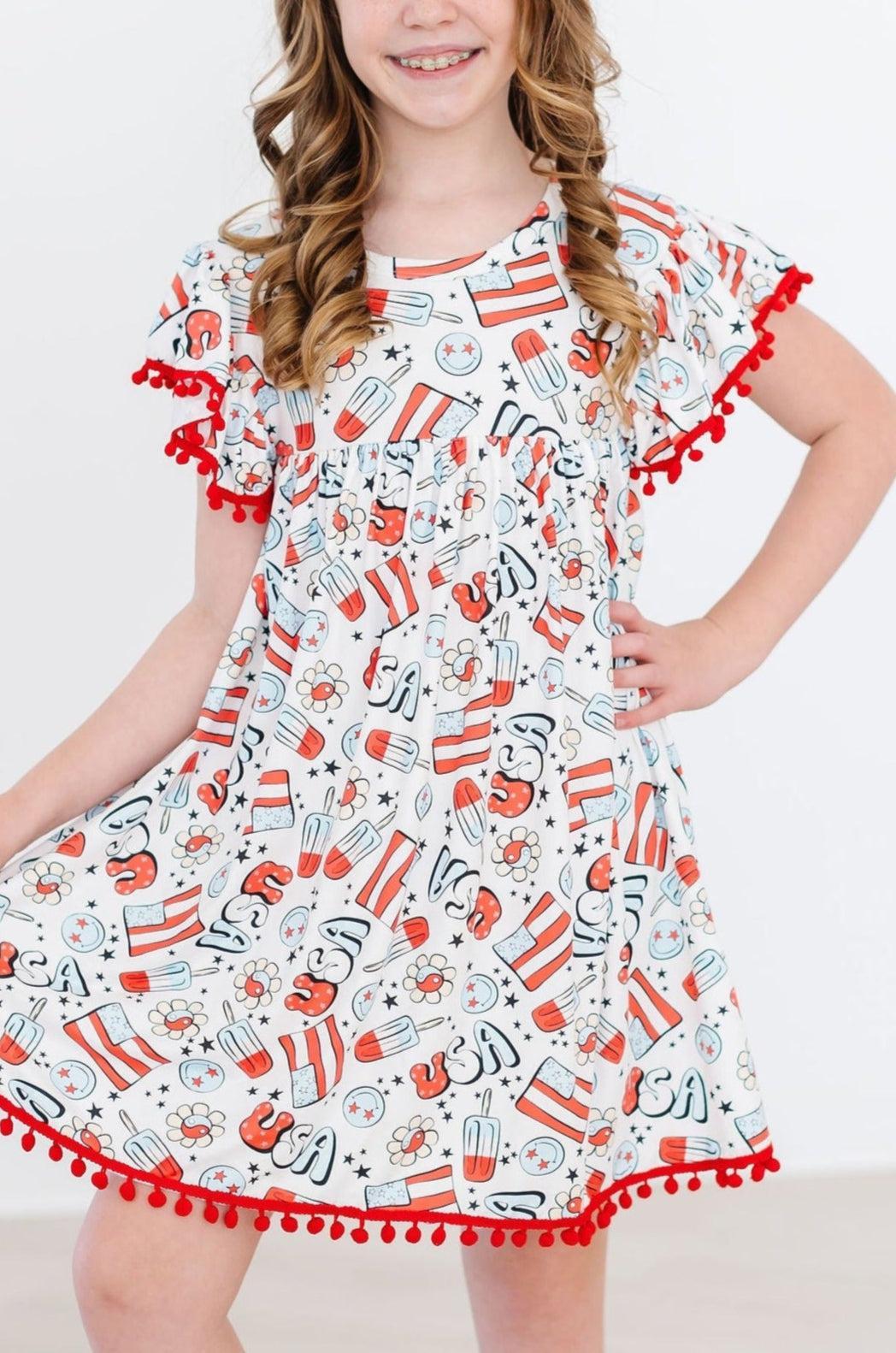 SALE Star Spangled Cutie Pom Pom Dress-Mila & Rose ®