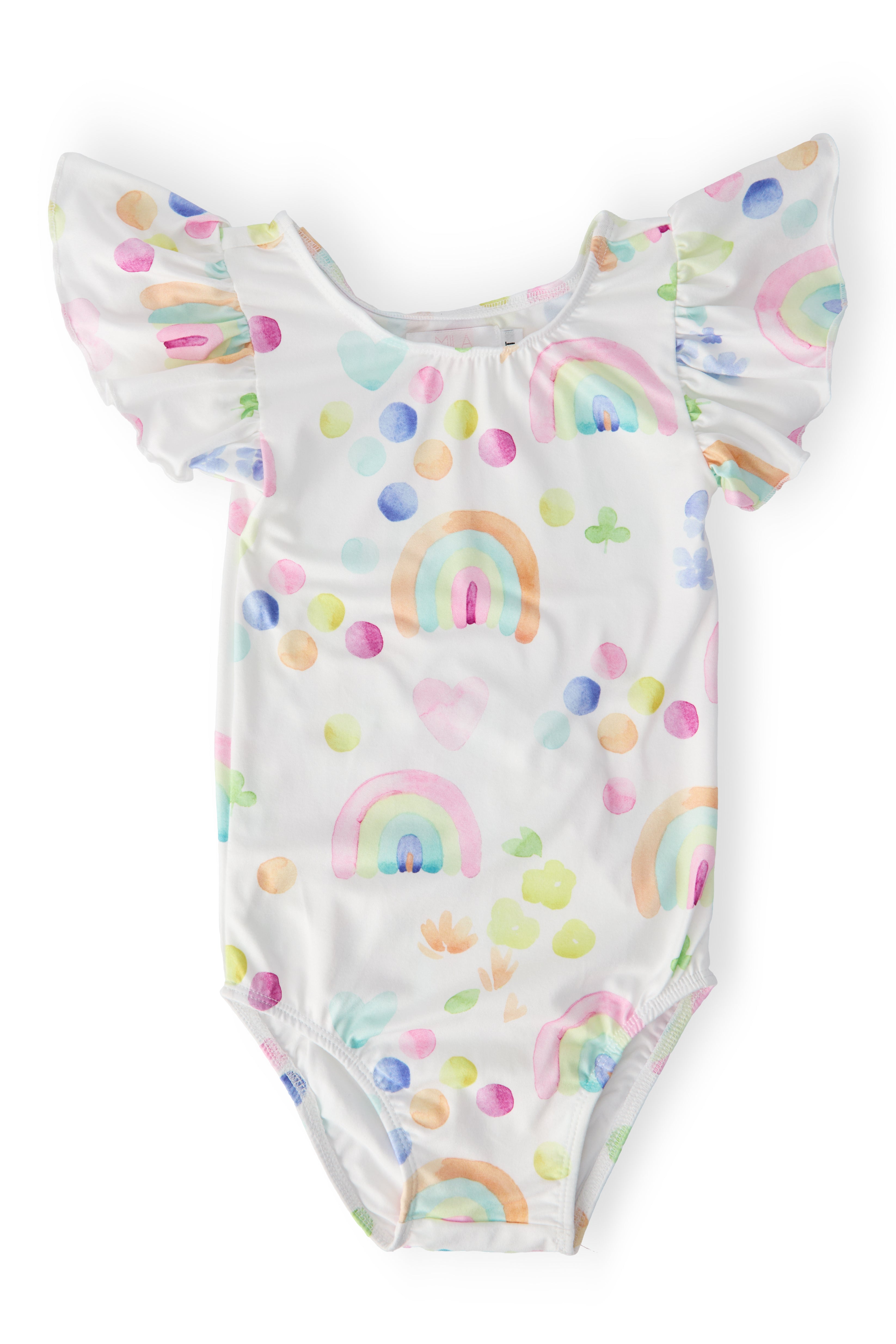 SALE Watercolor Rainbows S/S Flutter Sleeve Leotard-Mila & Rose ®