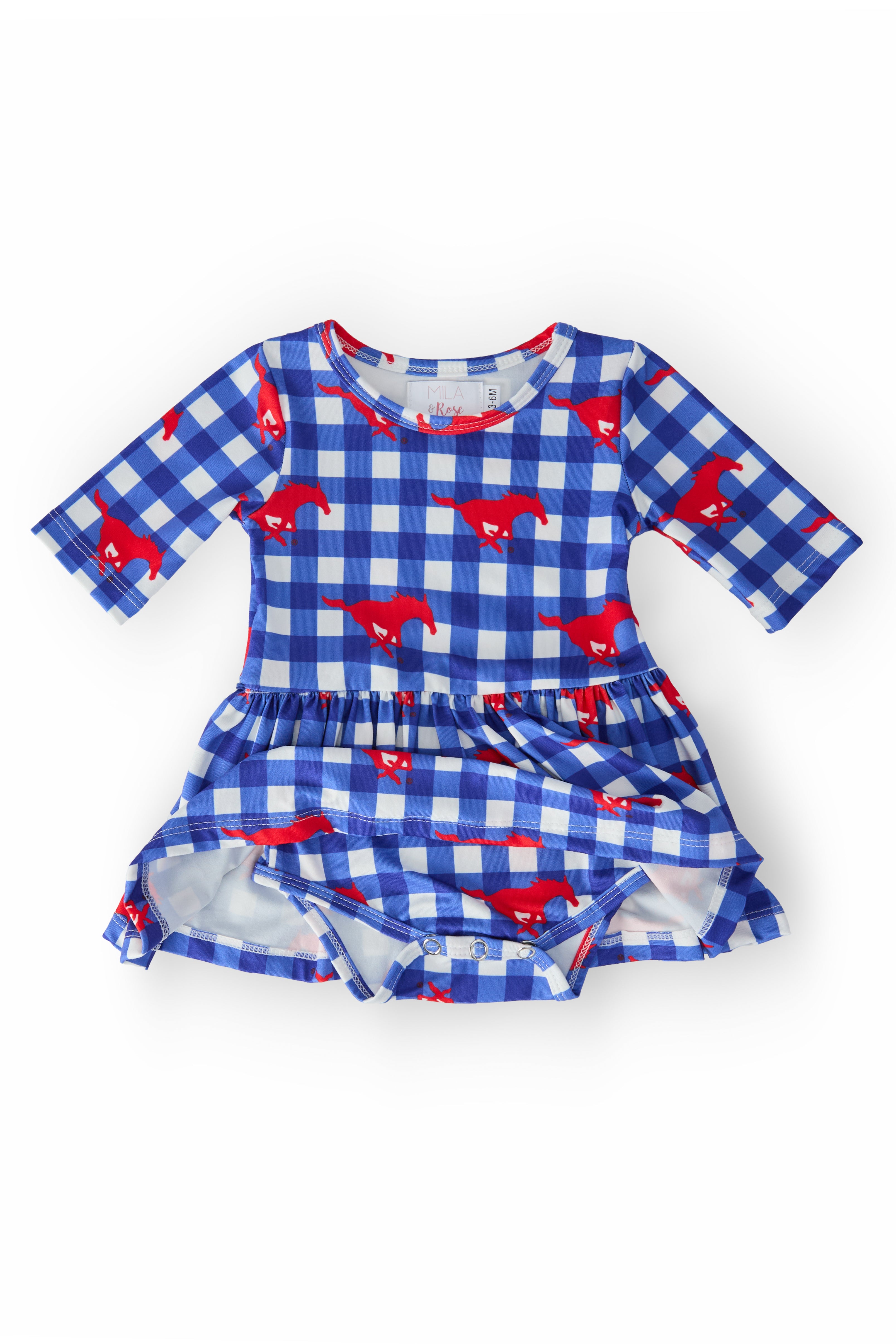 SMU Plaid Mustang 3/4 Sleeve Twirl Bodysuit-Mila & Rose ®