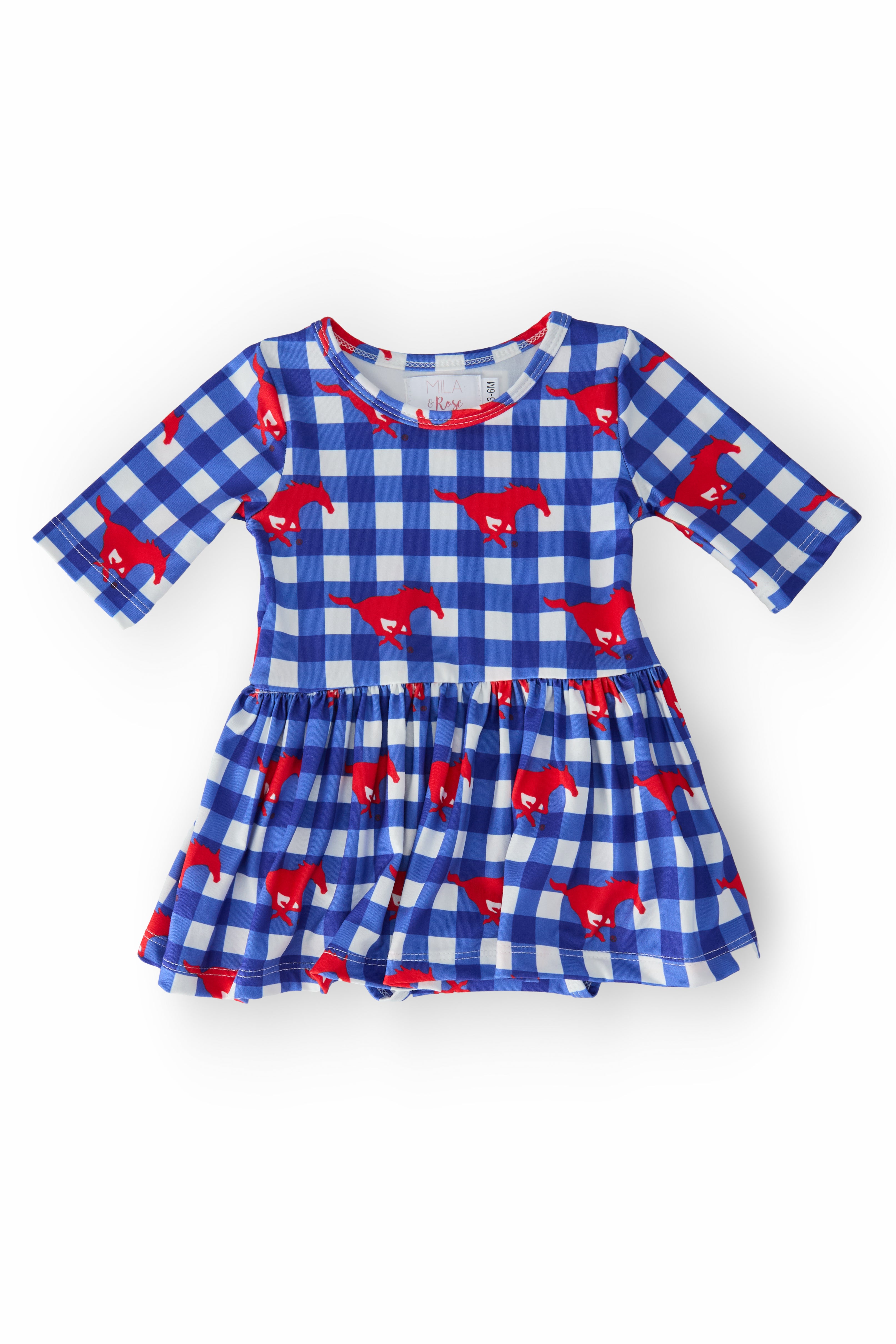 SMU Plaid Mustang 3/4 Sleeve Twirl Bodysuit-Mila & Rose ®
