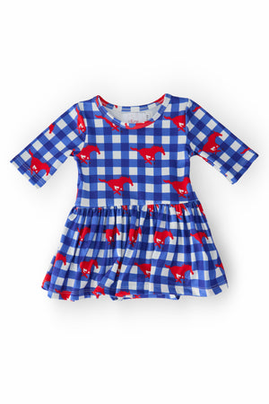 SMU Plaid Mustang 3/4 Sleeve Twirl Bodysuit-Mila & Rose ®