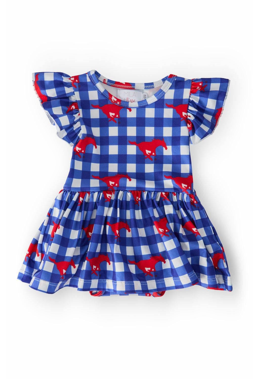 (R) SMU Plaid Mustang S/S Flutter Twirl Bodysuit-Mila & Rose ®