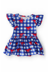 (R) SMU Plaid Mustang S/S Flutter Twirl Bodysuit-Mila & Rose ®