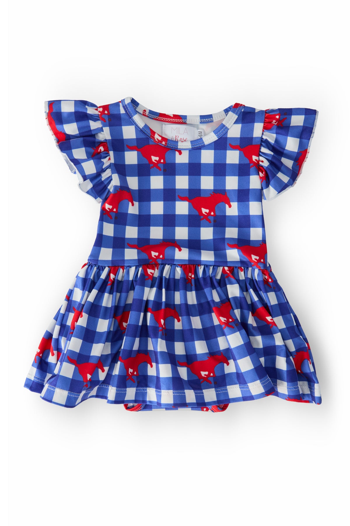 SMU Plaid Mustang S/S Flutter Twirl Bodysuit-Mila & Rose ®