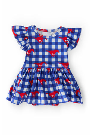 SMU Plaid Mustang Flutter Twirl Bodysuit-Mila & Rose ®