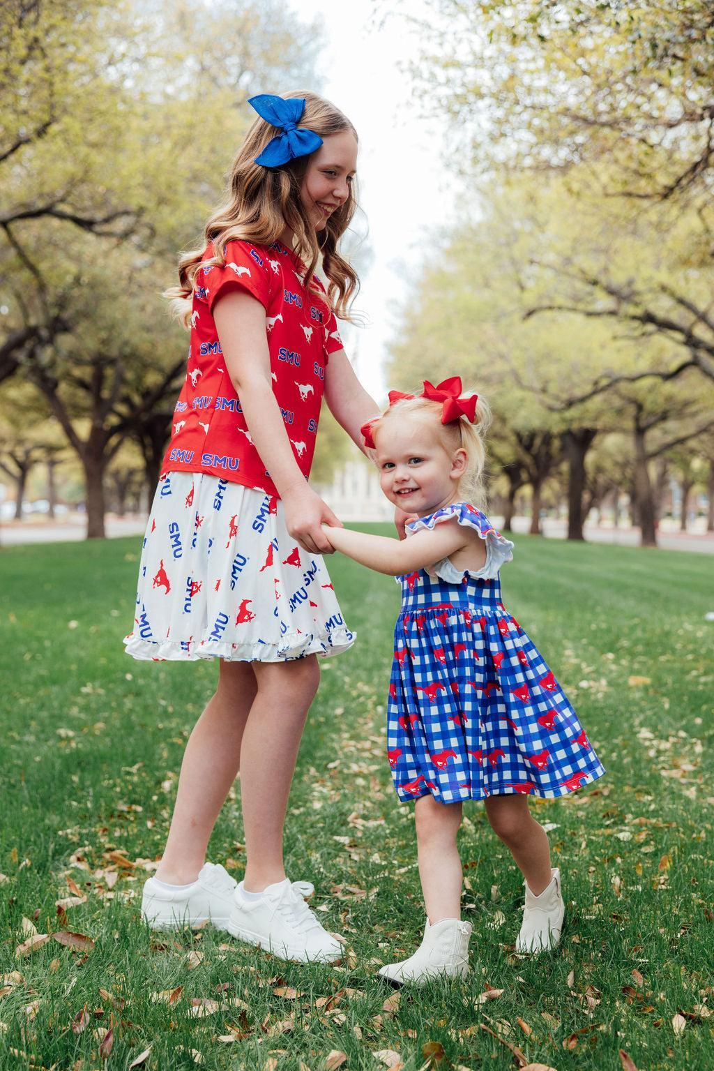 SMU Plaid Mustang Flutter Twirl Dress-Mila & Rose ®