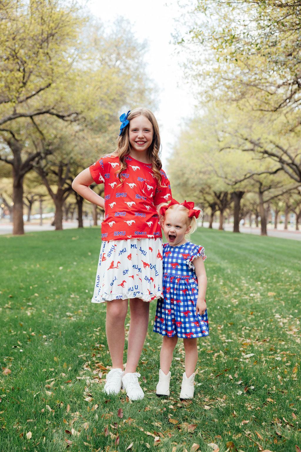 SMU Plaid Mustang Flutter Twirl Dress-Mila & Rose ®